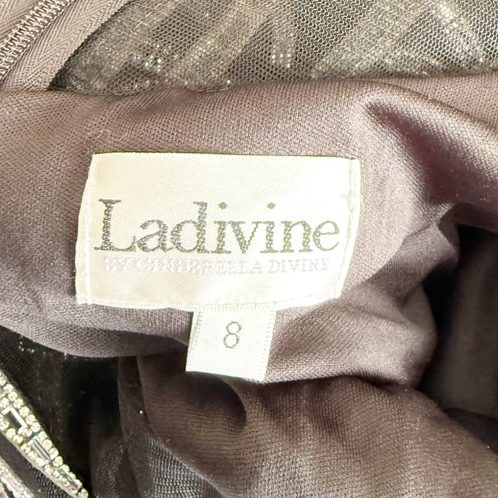Ladivine Cinderella Devine Fitted Rhinestone Slit Black Dress Size 8 - Picture 9 of 9